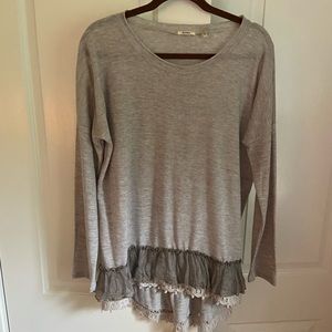 Dylan high/low thin heather grey sweater tunic top, size L